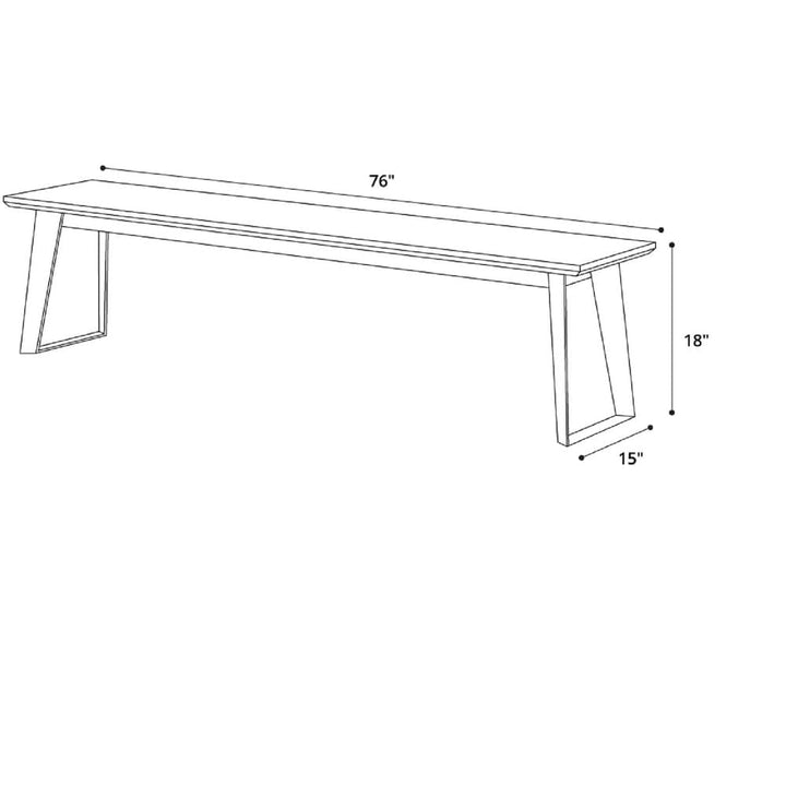 Amsterdam Bench dimension drawing: 76 inches wide, 15 inches deep and 18 inches high