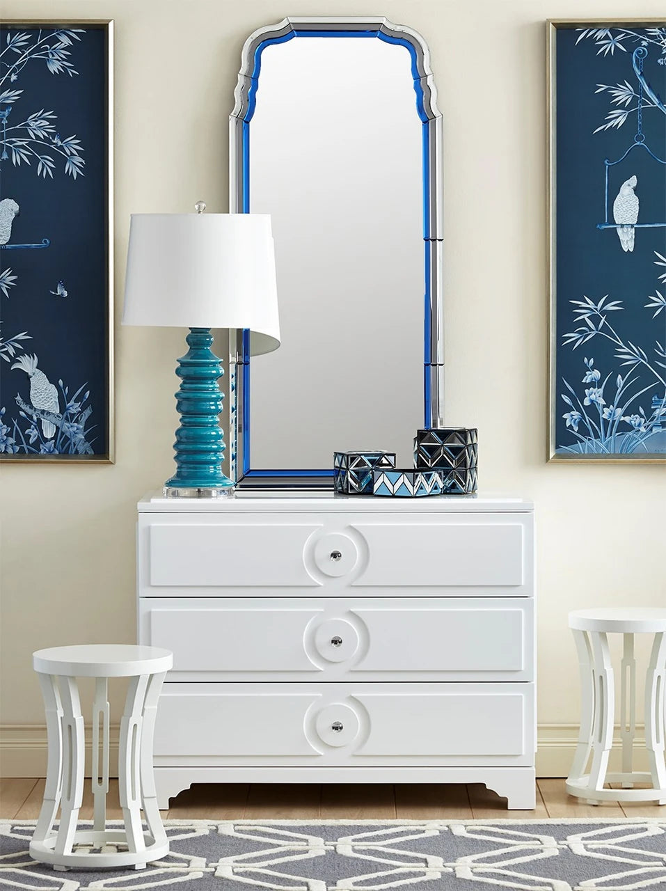 Anne Mirror, Sapphire Blue, Gray, and Clear
