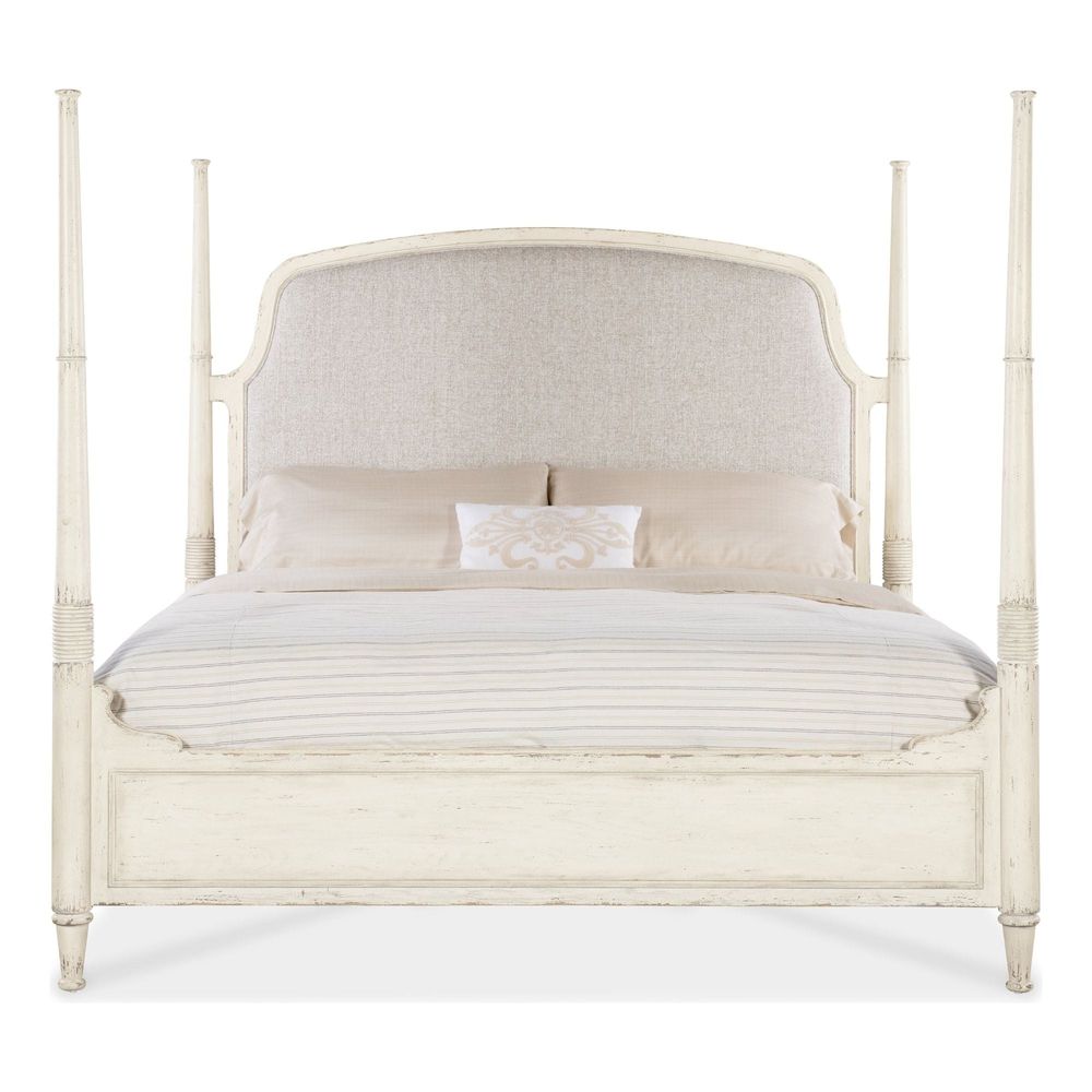 Heritage King Upholstered Poster Bed - Light Wood
