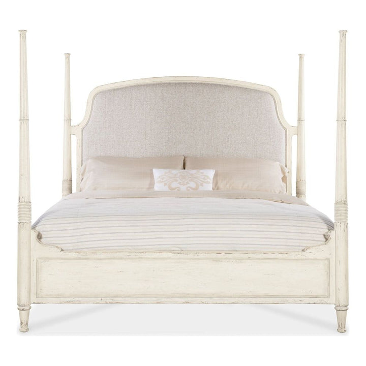 Heritage King Upholstered Poster Bed - Light Wood
