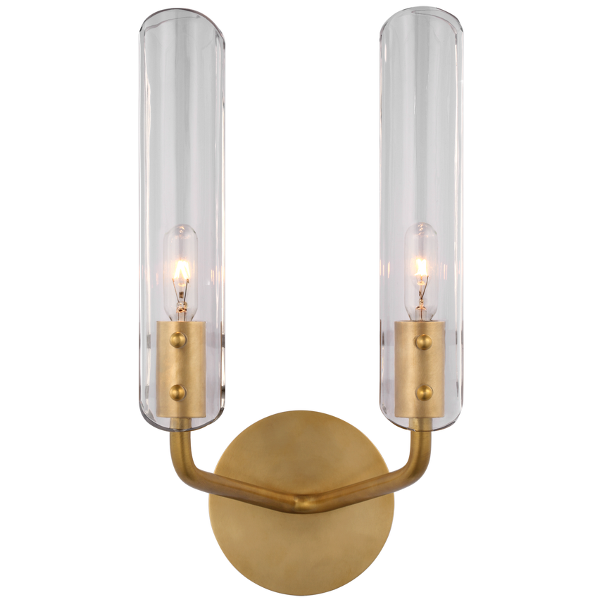 Cordelia 14" Double Sconce-Visual Comfort-VISUAL-ARN 2481HAB-CG-Wall LightingHand-Rubbed Antique Brass-2-France and Son