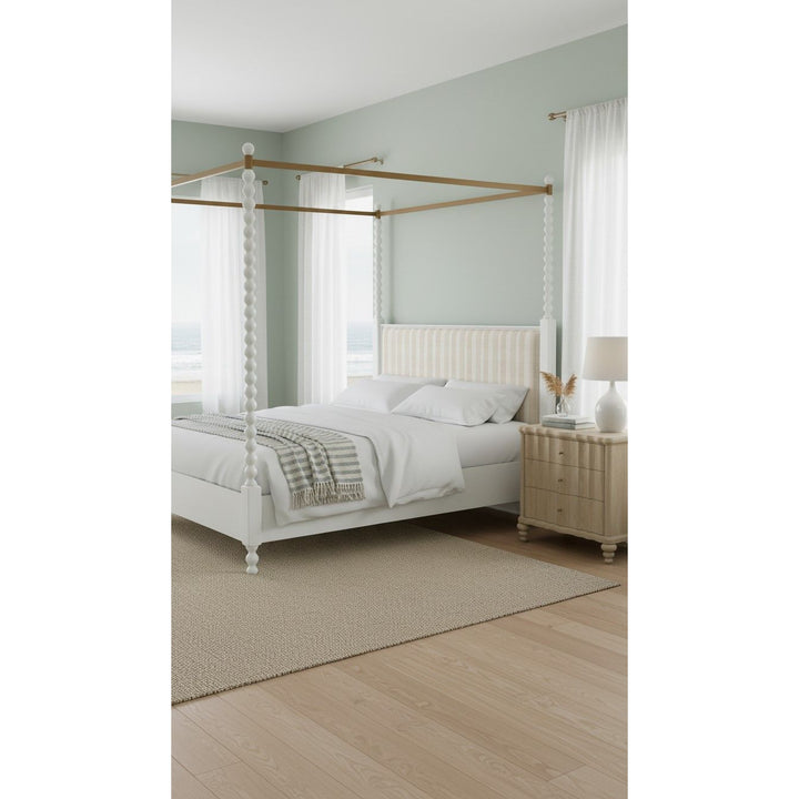 Haven King Upholstered Canopy Poster Bed — Warm White