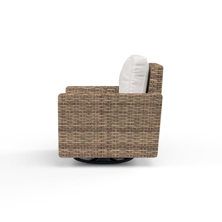 Outdoor Lounge Chairs Havana Swivel Club Rocker in Canvas Flax w/ Self Welt