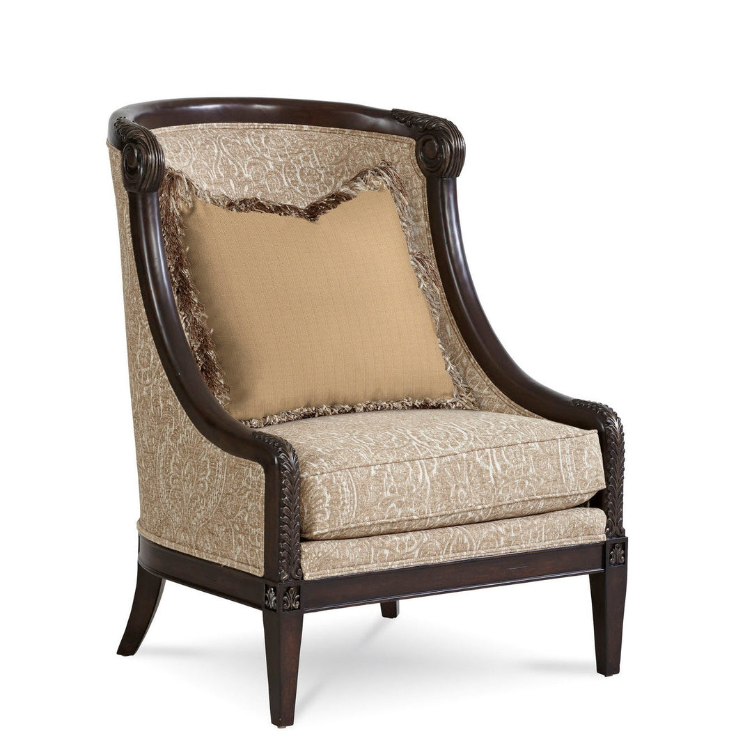 Giovanna Azure Carved Wood Accent Chair - Brown, Beige