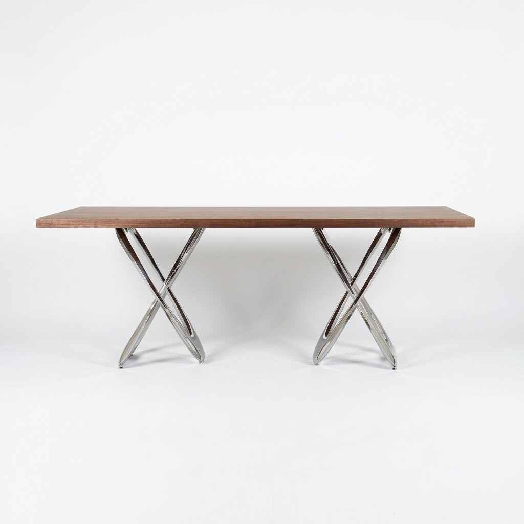 Balloon X Dining Table - 79-Inch Walnut Veneer Top and Stainless Steel Base