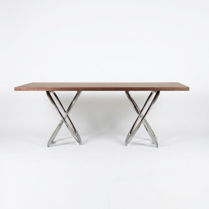Balloon X Dining Table - 79-Inch Walnut Veneer Top and Stainless Steel Base