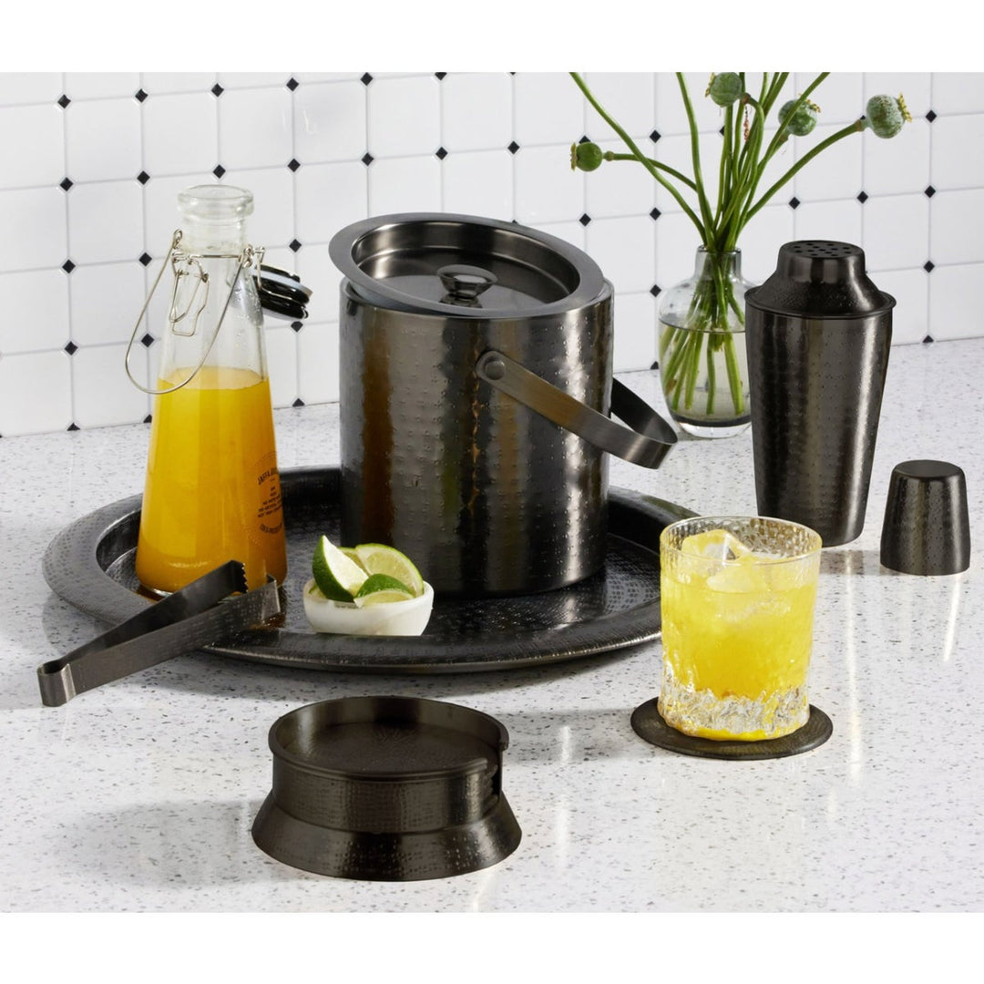 Winsford Black Nickel Tray Round Hammered Brass