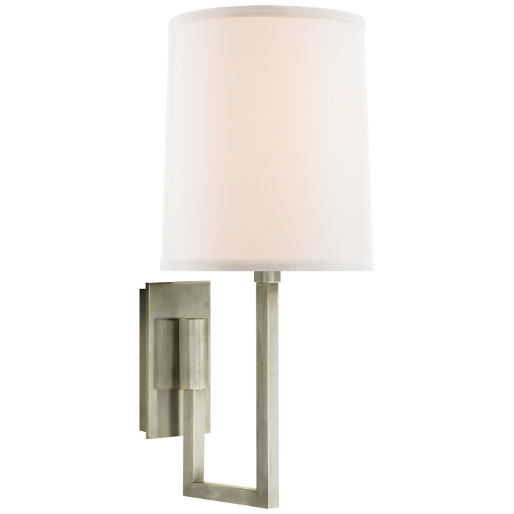 Asbrow Library Sconce-Visual Comfort-VISUAL-BBL 2027PWT-L-Wall LightingPewter / Ivory Linen Shade-3-France and Son