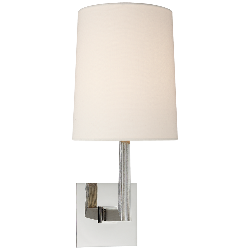 Olla Medium Single Sconce-Visual Comfort-VISUAL-BBL 2082PN-L-Wall LightingPolished Nickel / Linen Shade-2-France and Son