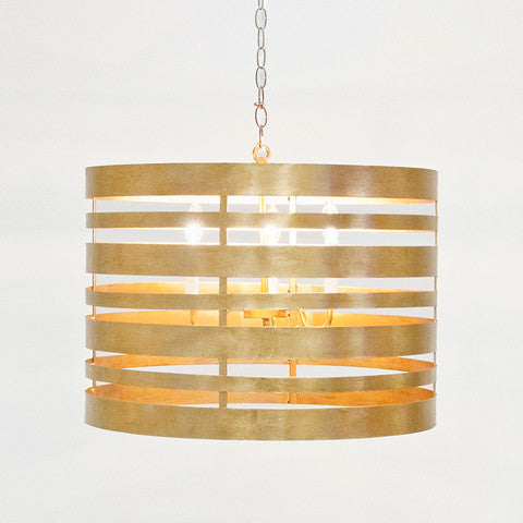 Turner Gold Leaf Metal Striped Pendant W. 3 Light Cluster