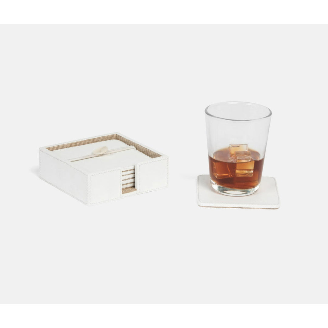 Brisbane Bright White Coasters Set Of 6 Square Marine Leather