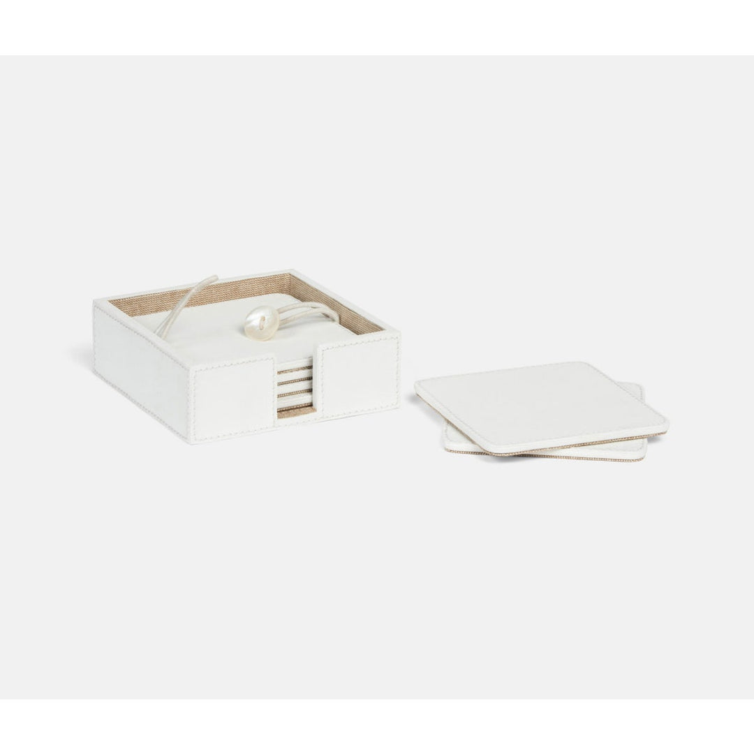 Brisbane Bright White Coasters Set Of 6 Square Marine Leather