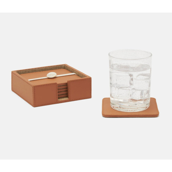Brisbane Cognac Coasters Set Of 6 Square Marine Leather