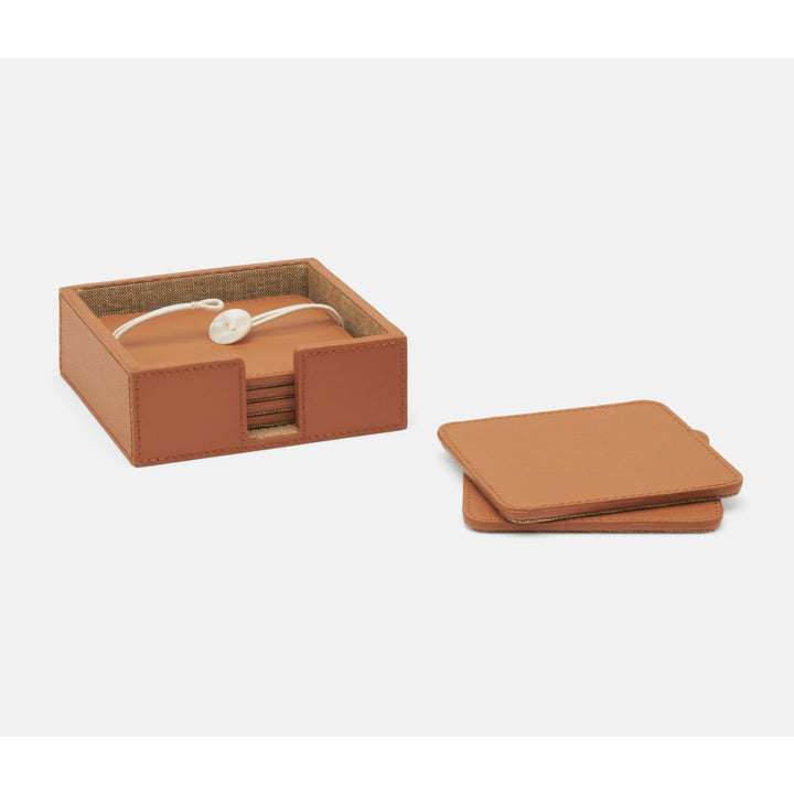 Brisbane Cognac Coasters Set Of 6 Square Marine Leather