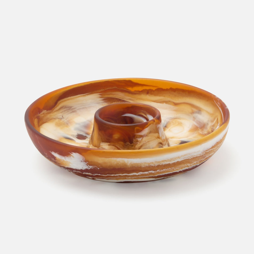 Hugo Amber Swirled Chip And Dip Bowl Resin