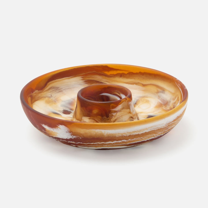 Hugo Amber Swirled Chip And Dip Bowl Resin