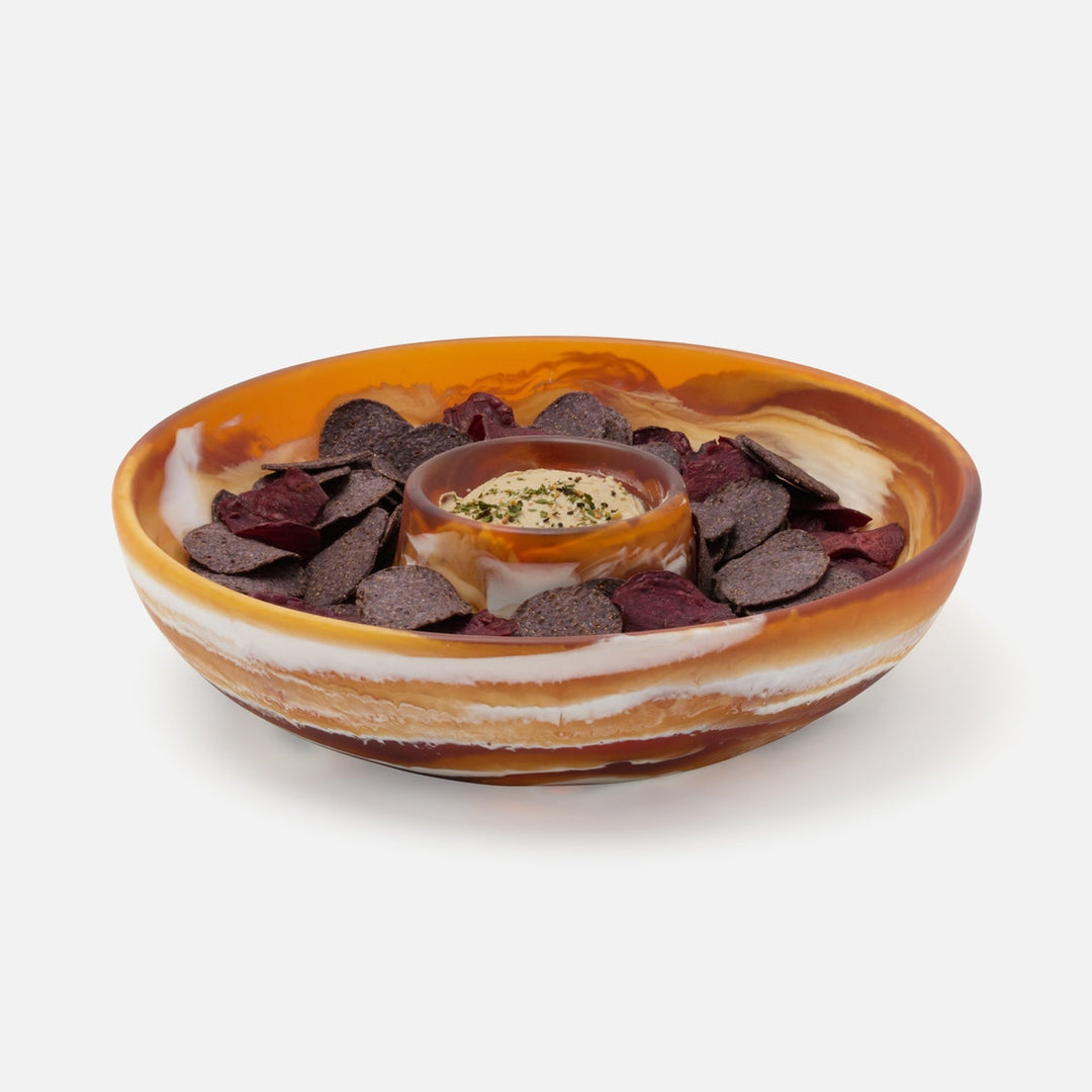 Hugo Amber Swirled Chip And Dip Bowl Resin