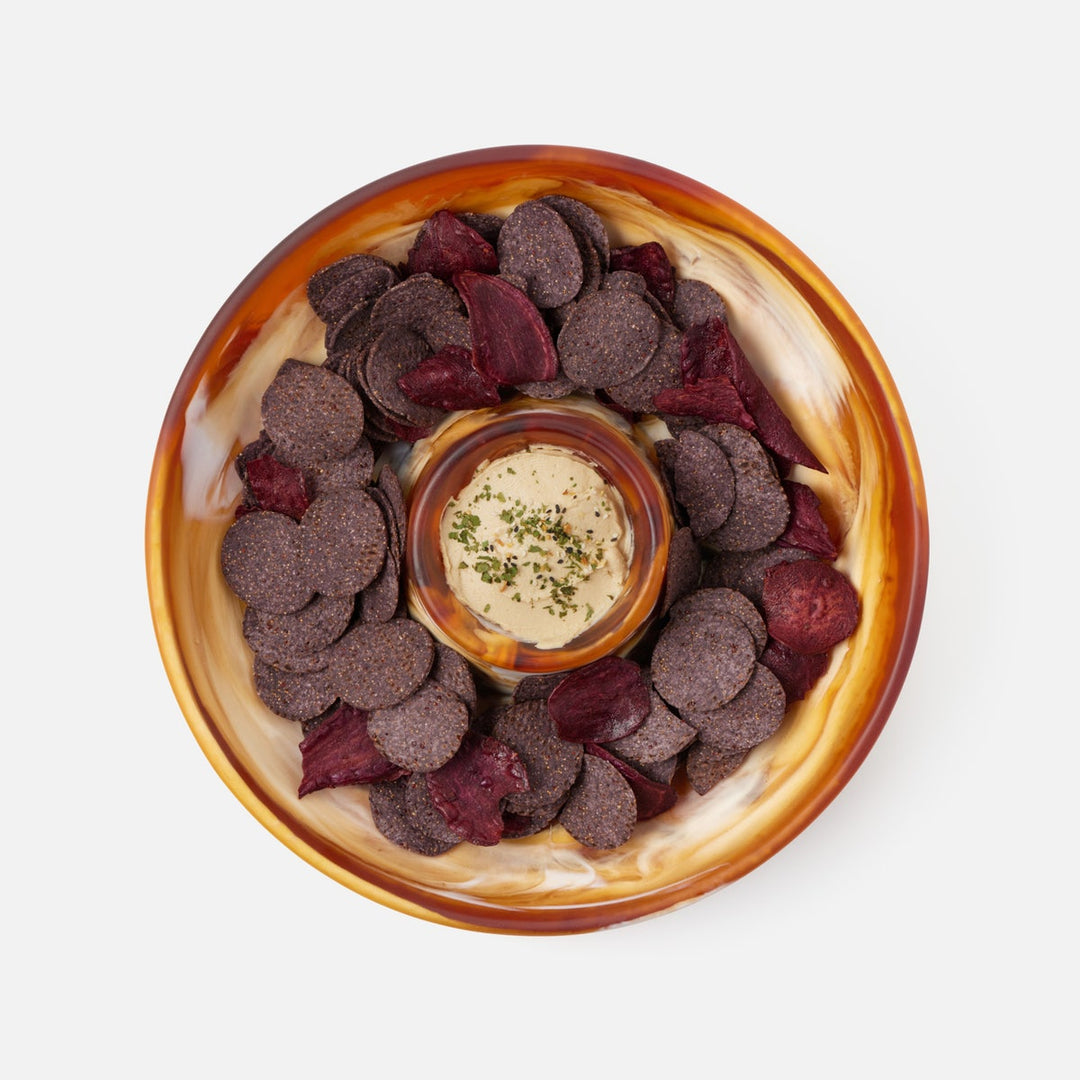 Hugo Amber Swirled Chip And Dip Bowl Resin