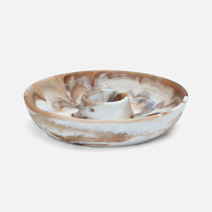 Hugo Brown Swirled Chip And Dip Bowl Resin