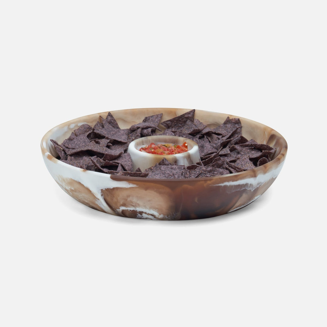 Hugo Brown Swirled Chip And Dip Bowl Resin