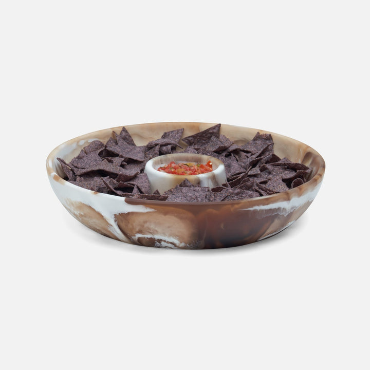 Hugo Brown Swirled Chip And Dip Bowl Resin
