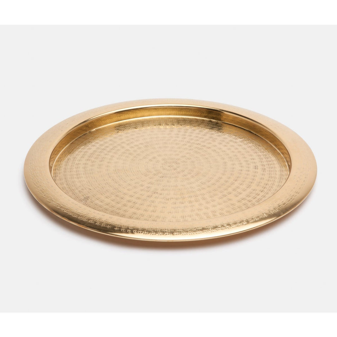 Winsford Shiny Brass Tray Round Hammered Brass