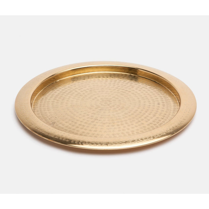 Winsford Shiny Brass Tray Round Hammered Brass
