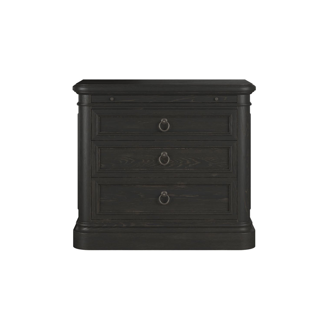 Atrium 3 Drawer Nightstand — hand rubbed black with undertones of brown