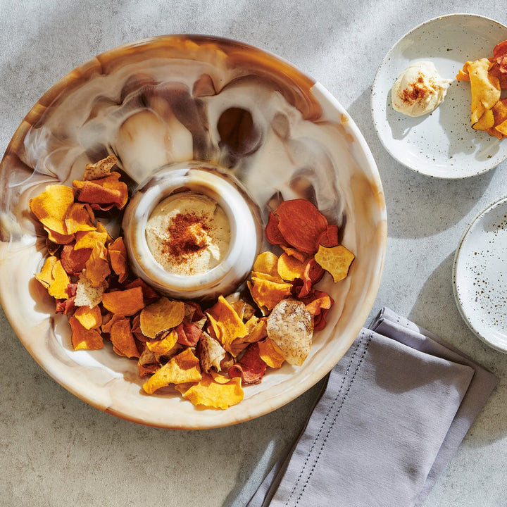 Hugo Amber Swirled Chip And Dip Bowl Resin