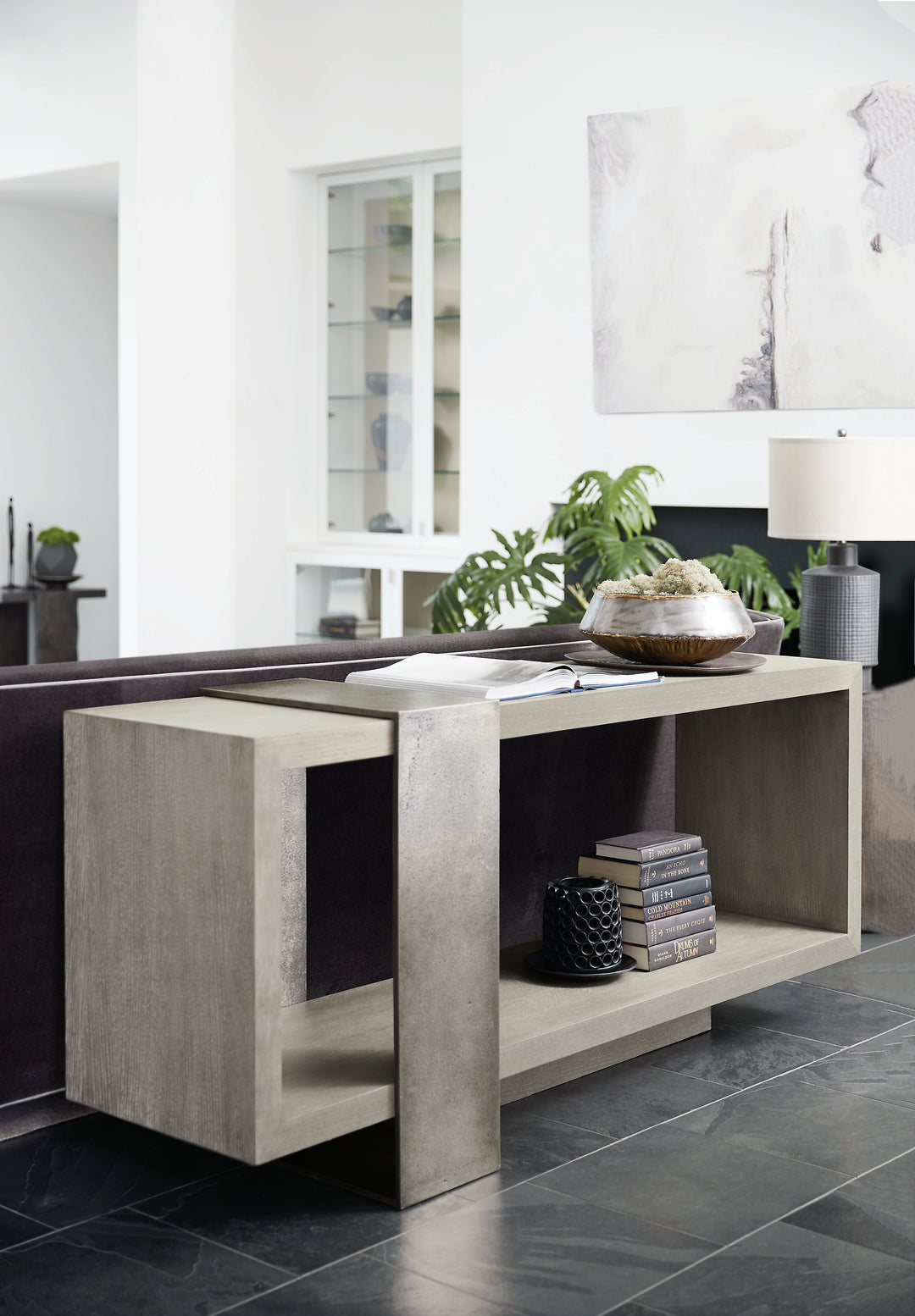 Linea Console Table in Cerused Greige Finish