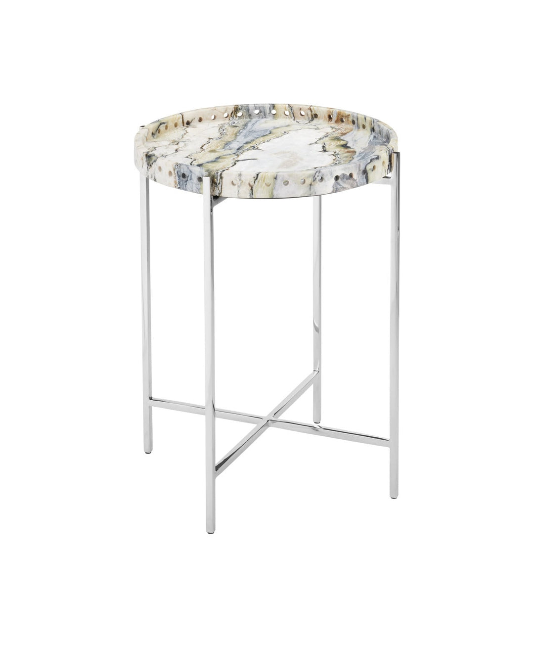 Side Tables Freya Floral Jade Marble Accent Table