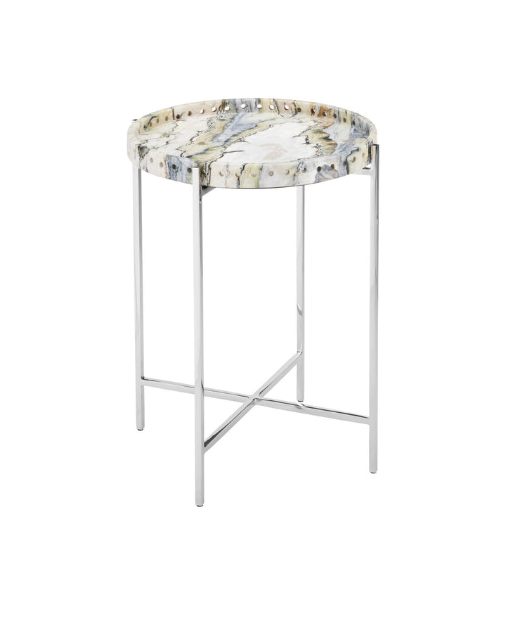 Side Tables Freya Floral Jade Marble Accent Table
