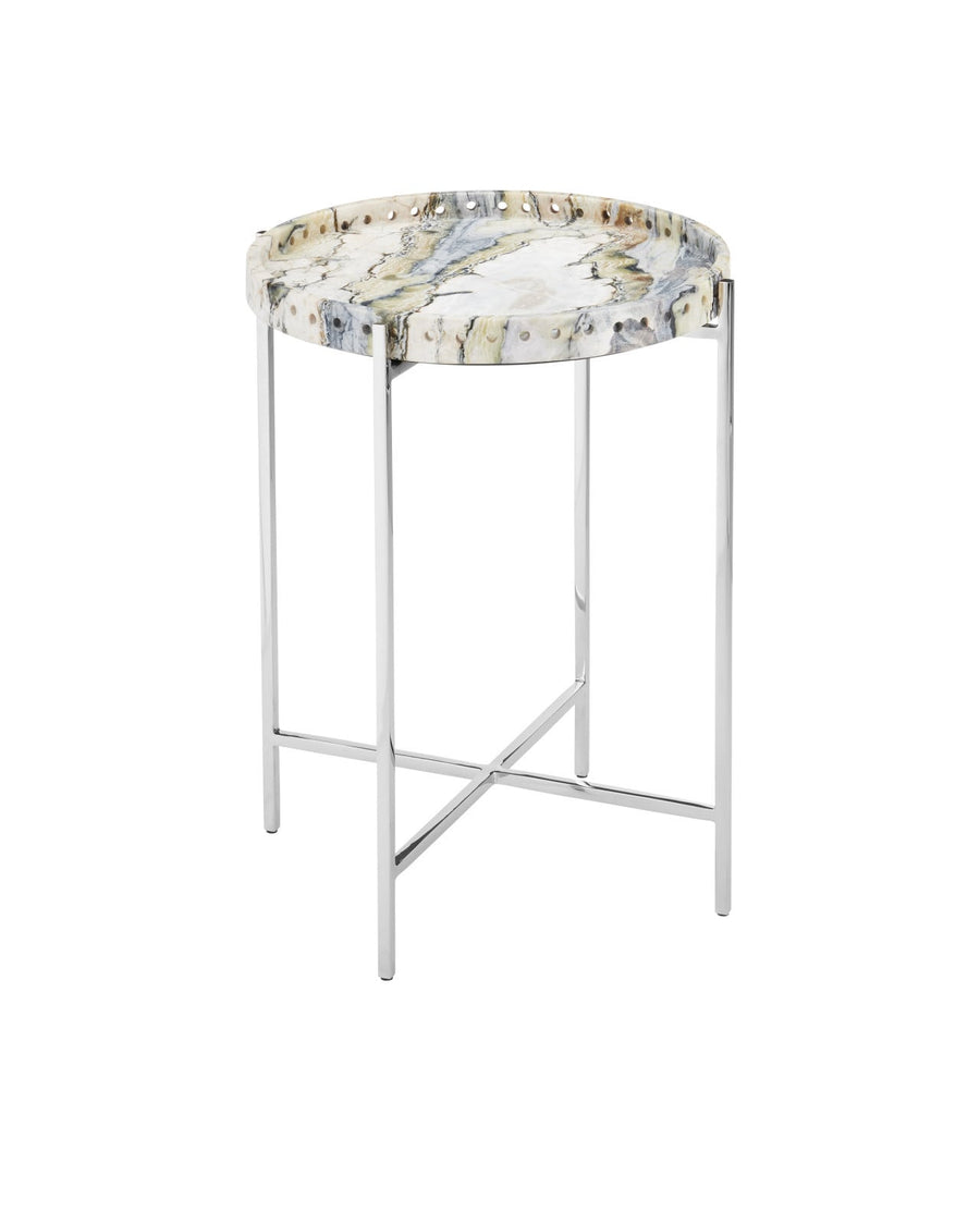 Side Tables Freya Floral Jade Marble Accent Table