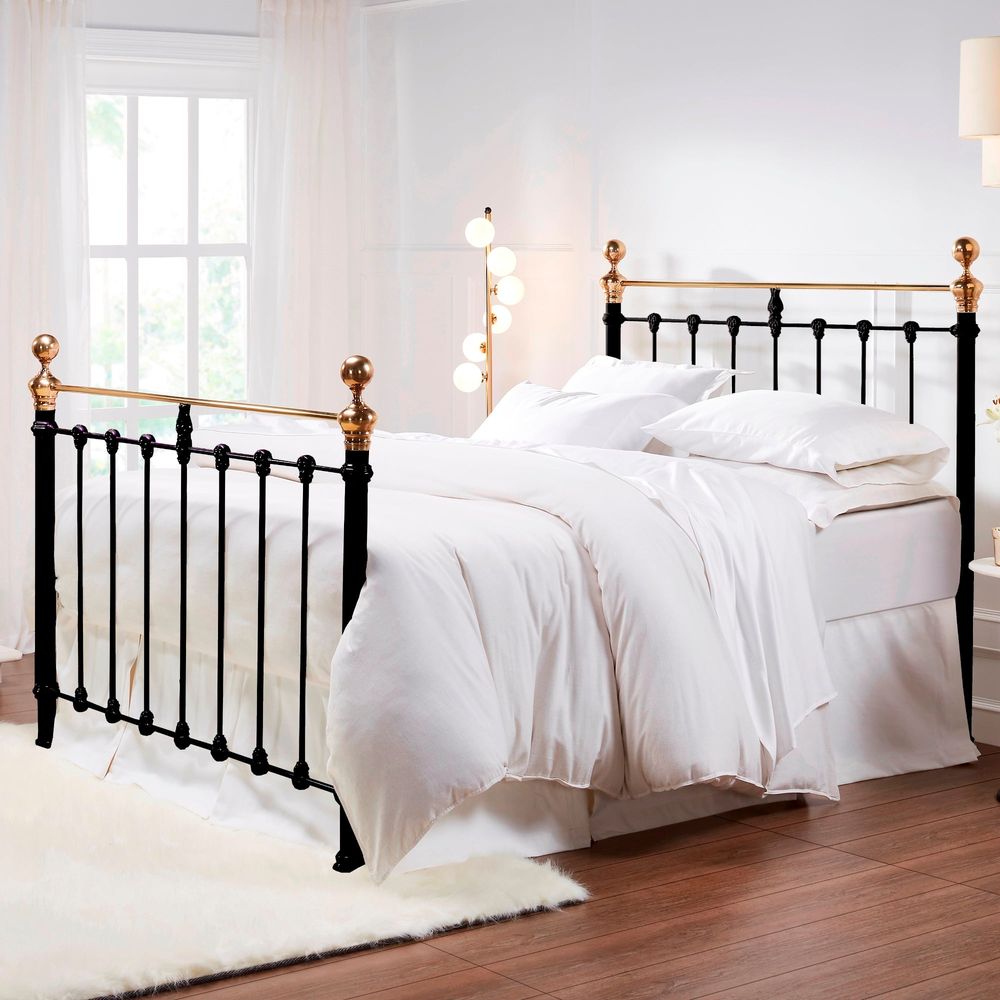 Beds Castile Metal Bed Satin Black With Brass - Queen