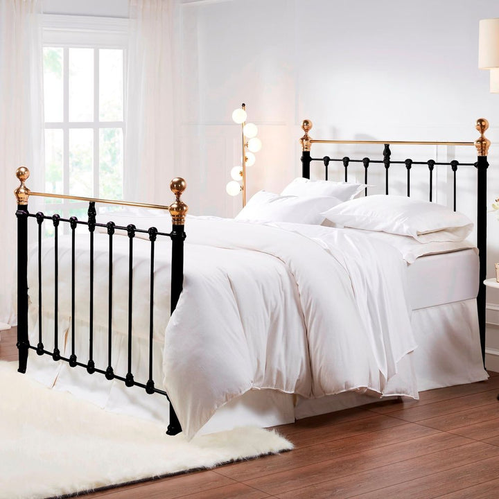 Beds Castile Metal Bed Satin Black With Brass - Queen