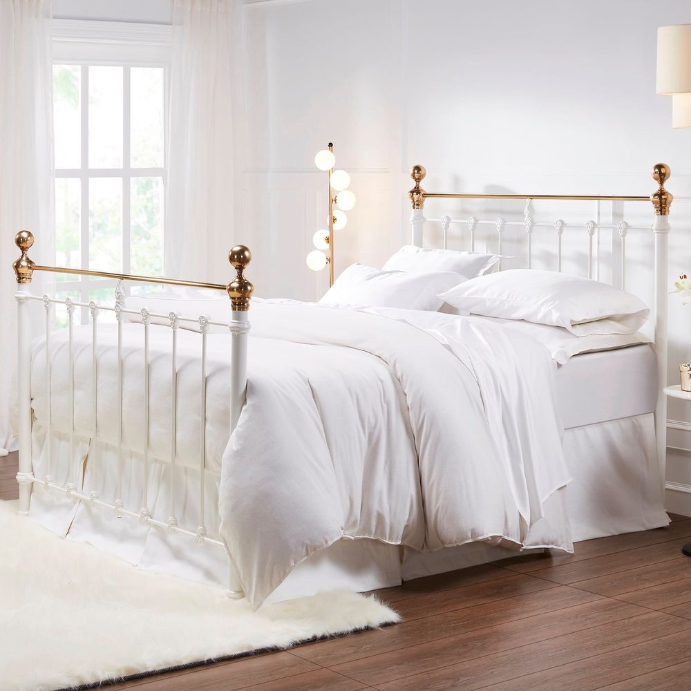 Beds Castile Metal Bed Satin White With Brass  - King
