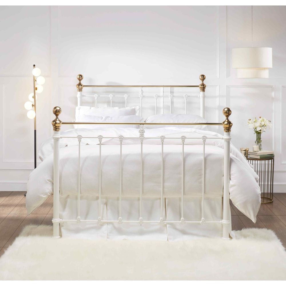 Beds Castile Metal Bed Satin White With Brass  - King