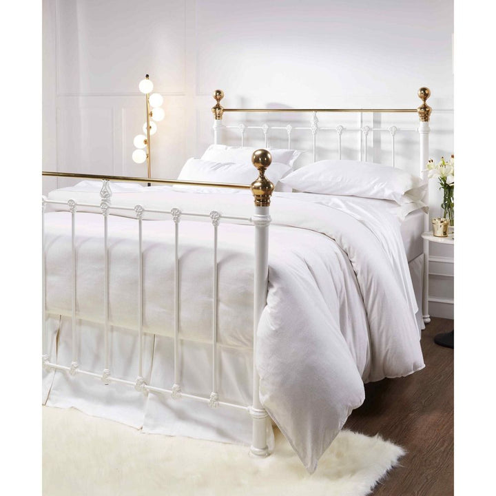 Beds Castile Metal Bed Satin White With Brass  - King