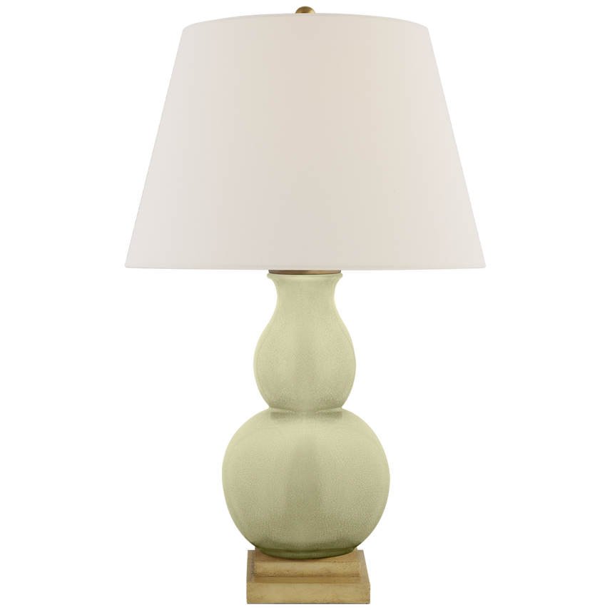 Guardian Form Small Table Lamp-Visual Comfort-VISUAL-CHA 8613CC-L-Table LampsCeladon Crackle-Linen Shade-1-France and Son