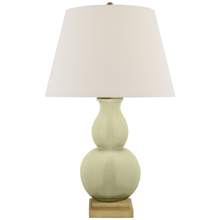 Guardian Form Small Table Lamp-Visual Comfort-VISUAL-CHA 8613CC-L-Table LampsCeladon Crackle-Linen Shade-1-France and Son