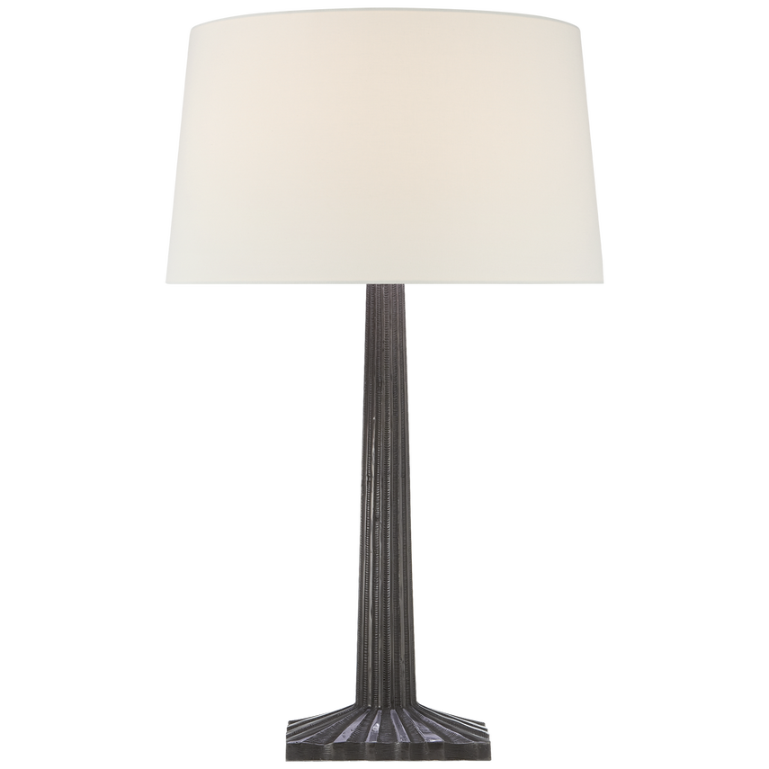 Suzan Fluted Column Table Lamp-Visual Comfort-VISUAL-CHA 8707AI-L-Table LampsAged Iron-Linen Shade-4-France and Son