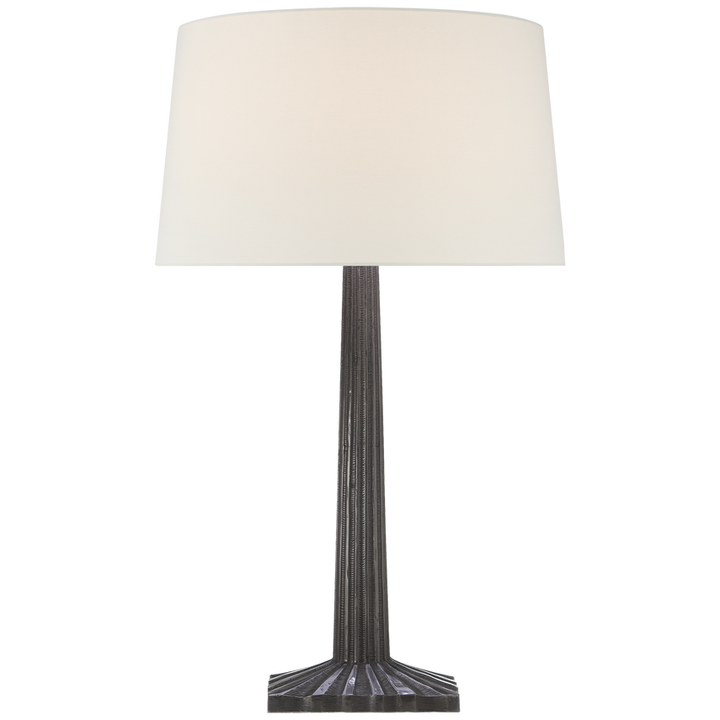 Suzan Fluted Column Table Lamp-Visual Comfort-VISUAL-CHA 8707AI-L-Table LampsAged Iron-Linen Shade-4-France and Son