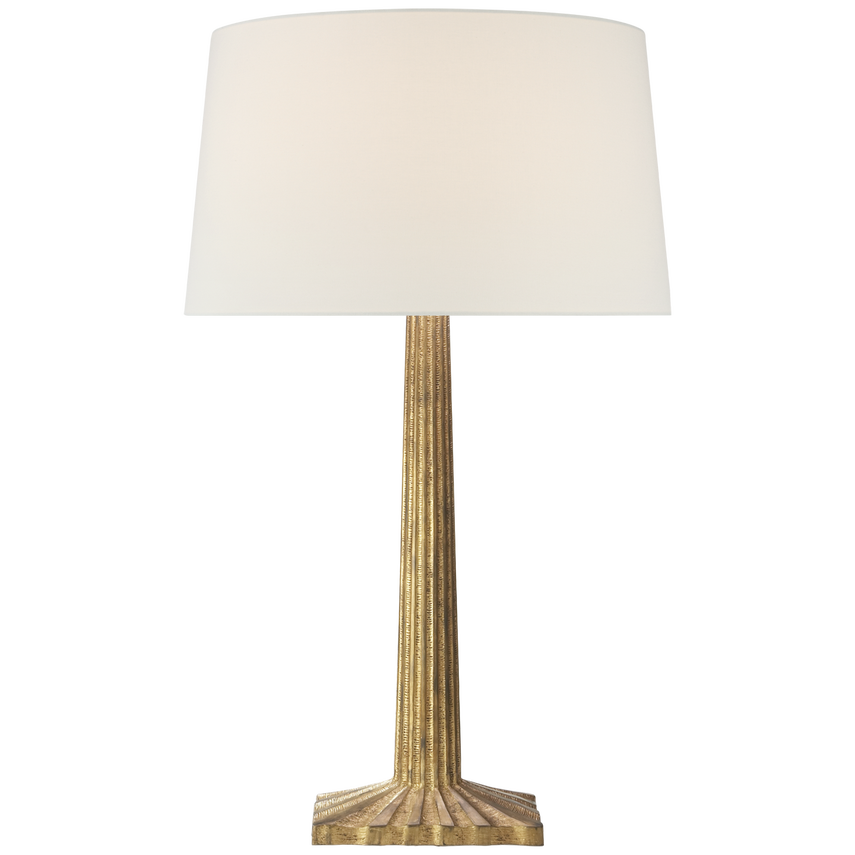 Suzan Fluted Column Table Lamp-Visual Comfort-VISUAL-CHA 8707GI-L-Table LampsGilded Iron-Linen Shade-5-France and Son