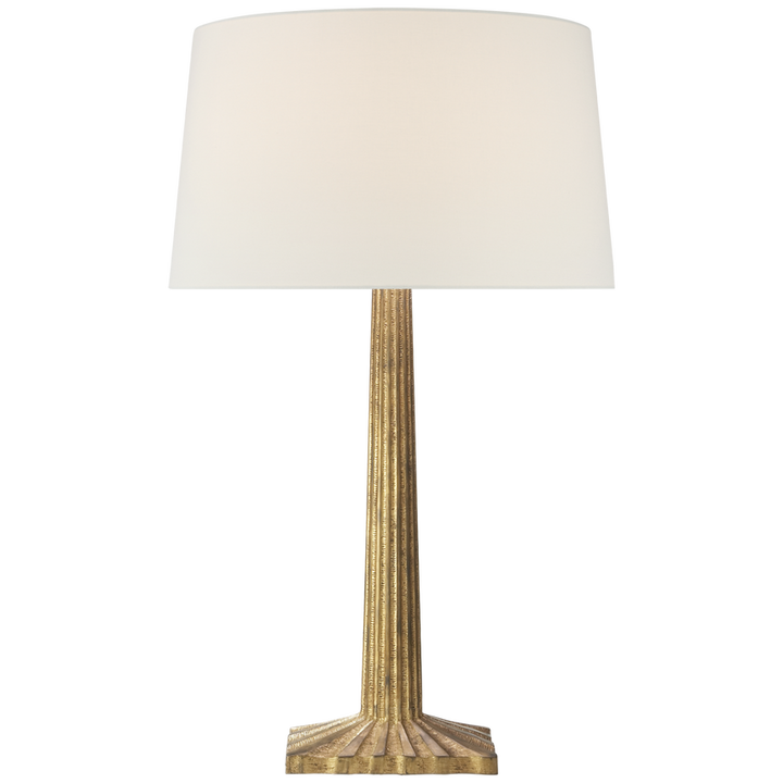 Suzan Fluted Column Table Lamp-Visual Comfort-VISUAL-CHA 8707GI-L-Table LampsGilded Iron-Linen Shade-5-France and Son