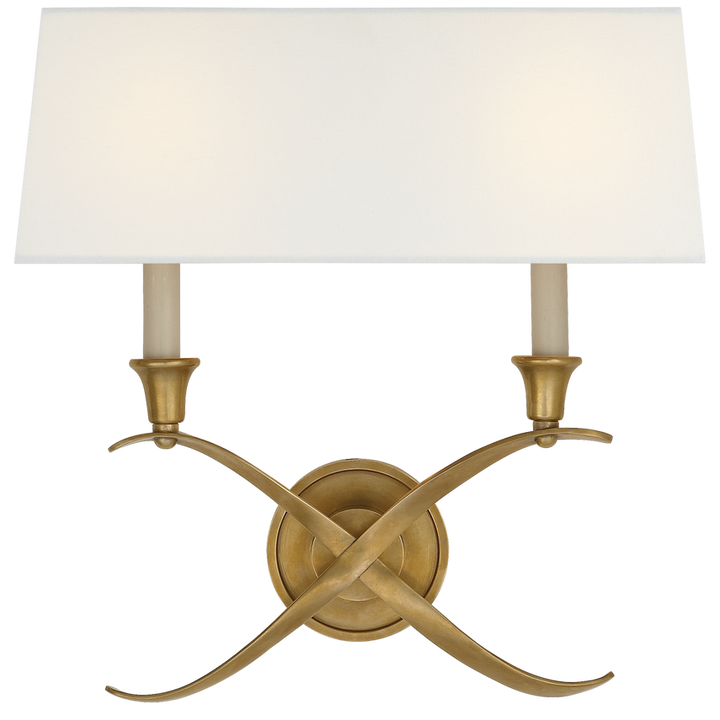 Cron Bouillotte Large Sconce-Visual Comfort-VISUAL-CHD 1191AB-L-Wall LightingAntique-Burnished Brass / Linen Shade-1-France and Son