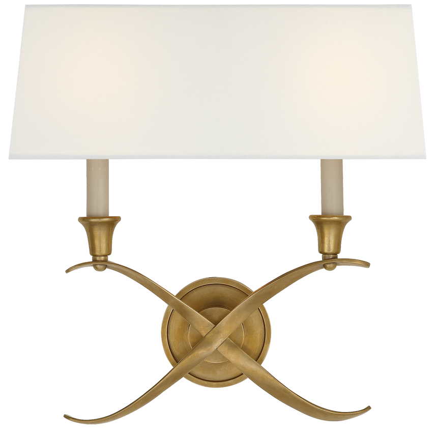 Cron Bouillotte Large Sconce-Visual Comfort-VISUAL-CHD 1191AB-L-Wall LightingAntique-Burnished Brass / Linen Shade-1-France and Son