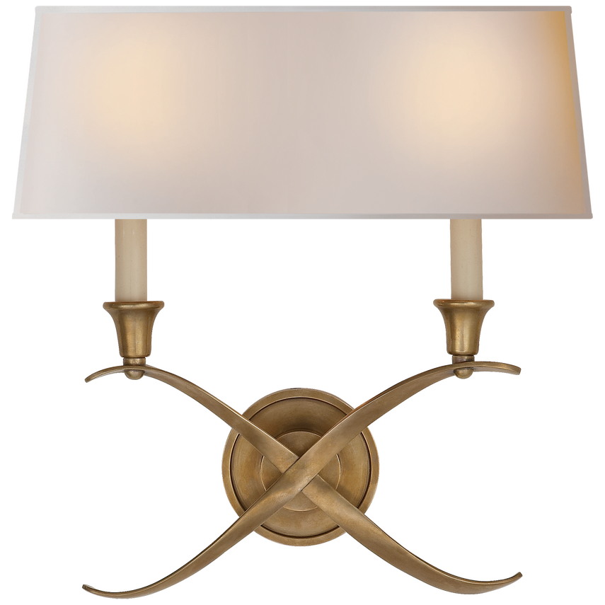 Cron Bouillotte Large Sconce-Visual Comfort-VISUAL-CHD 1191AB-NP-Wall LightingAntique-Burnished Brass / Natural Paper Shade-2-France and Son