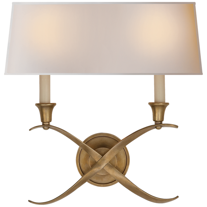 Cron Bouillotte Large Sconce-Visual Comfort-VISUAL-CHD 1191AB-NP-Wall LightingAntique-Burnished Brass / Natural Paper Shade-2-France and Son