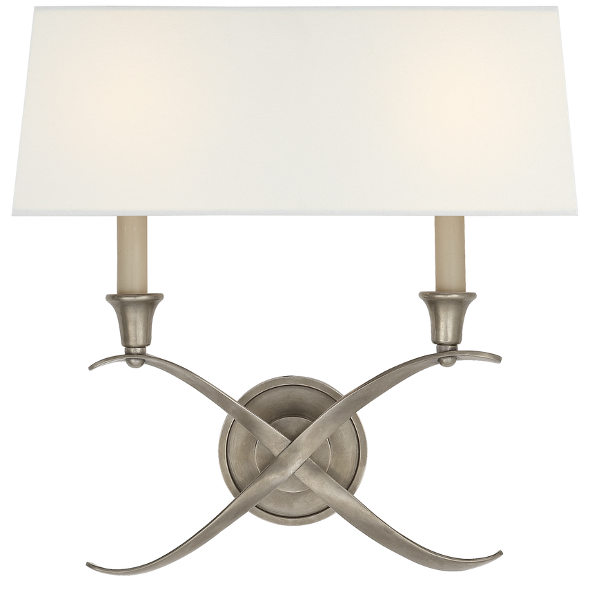 Cron Bouillotte Large Sconce-Visual Comfort-VISUAL-CHD 1191AN-L-Wall LightingAntique Nickel / Linen Shade-3-France and Son