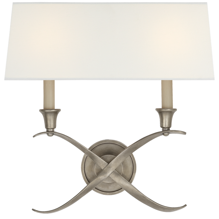 Cron Bouillotte Large Sconce-Visual Comfort-VISUAL-CHD 1191AN-L-Wall LightingAntique Nickel / Linen Shade-3-France and Son